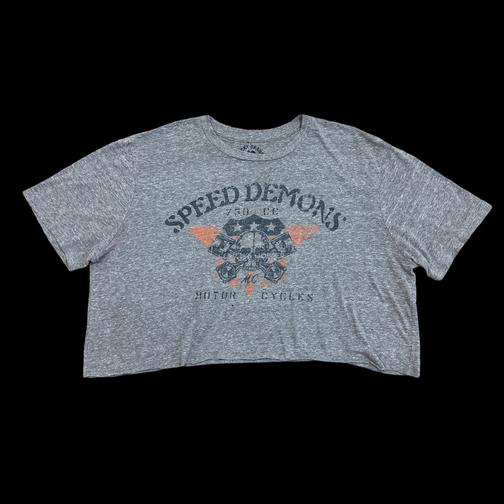 Lucky brand Upcycled ‘speed demons’ motorcycle crop top tshirt - XL - 18x24